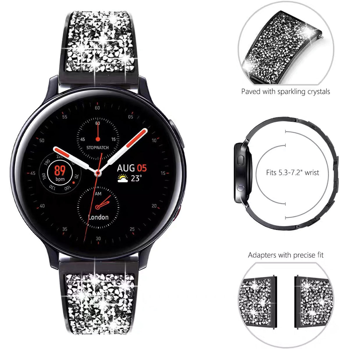 22mm Stainless Steel Strap Sparkle Bling Glitter Band for Samsung Galaxy Watch3 45mm / Gear S3 Frontier / Suunto 9 Peak