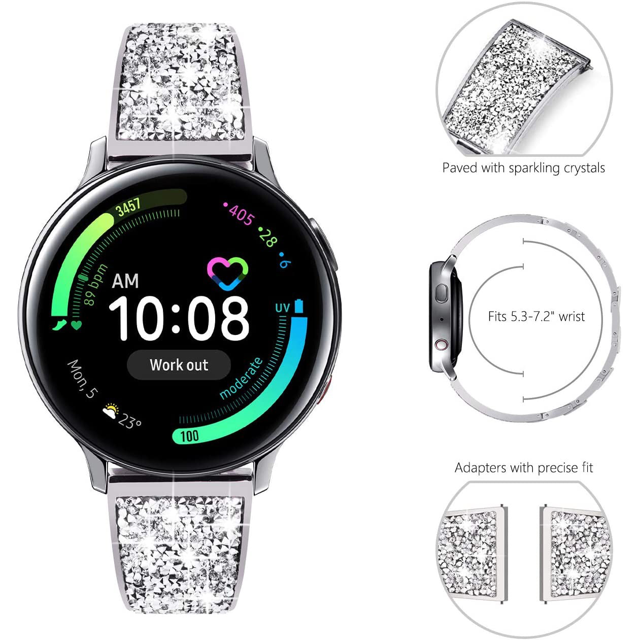 22mm Stainless Steel Strap Sparkle Bling Glitter Band for Samsung Galaxy Watch3 45mm / Gear S3 Frontier / Suunto 9 Peak