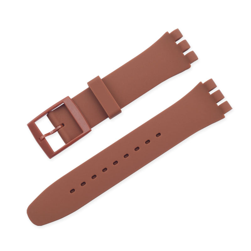 19mm Waterproof Solid Color Watch Strap Silicone Watchband with Pin Buckle for Swatch