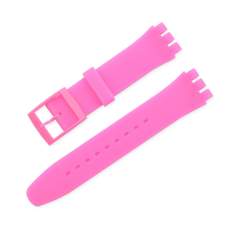 19mm Waterproof Solid Color Watch Strap Silicone Watchband with Pin Buckle for Swatch