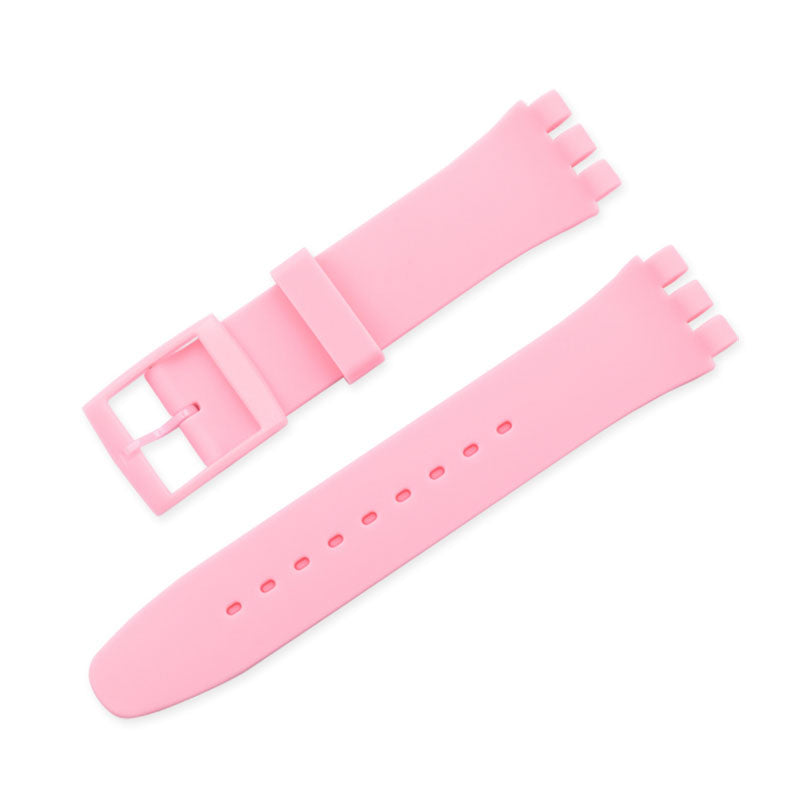 19mm Waterproof Solid Color Watch Strap Silicone Watchband with Pin Buckle for Swatch