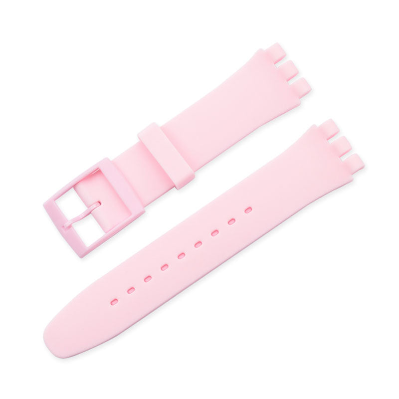 19mm Waterproof Solid Color Watch Strap Silicone Watchband with Pin Buckle for Swatch