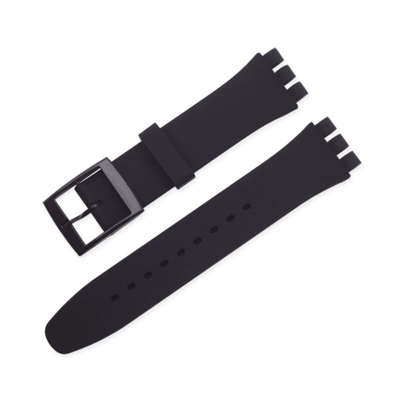 19mm Waterproof Solid Color Watch Strap Silicone Watchband with Pin Buckle for Swatch