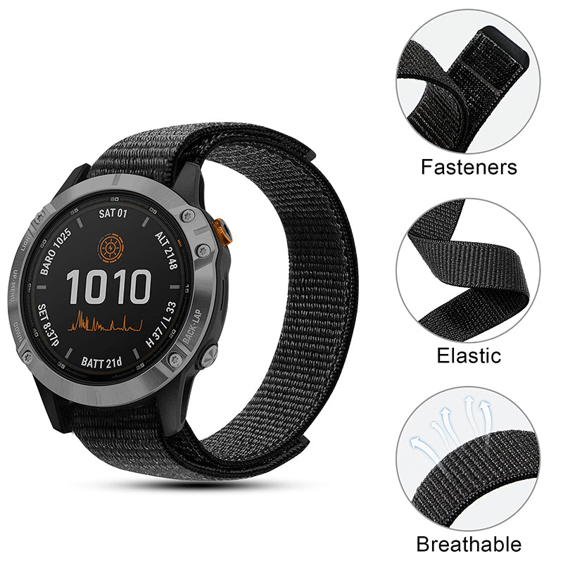 For Garmin Fenix 6/Samsung Galaxy Watch 3 45mm/Watch 46mm Adjutable Nylon Loop Fastener Smart Watch Band Replacement Strap 22mm