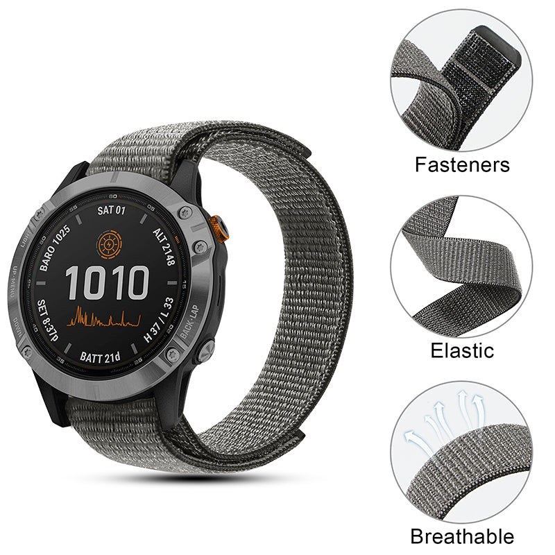 For Garmin Fenix 6/Samsung Galaxy Watch 3 45mm/Watch 46mm Adjutable Nylon Loop Fastener Smart Watch Band Replacement Strap 22mm