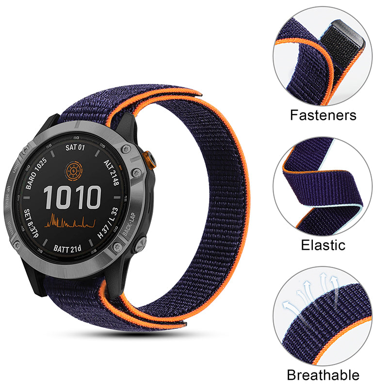 For Garmin Fenix 6/Samsung Galaxy Watch 3 45mm/Watch 46mm Adjutable Nylon Loop Fastener Smart Watch Band Replacement Strap 22mm