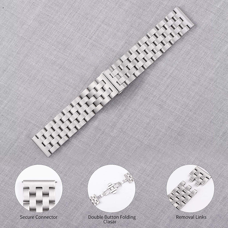 For Fossil Gen 5E 42mm/Gen 6 42mm/Q Venture Gen 4 HR Stainless Steel 18mm Replacement Strap 5 Beads Design Smartwatch Band