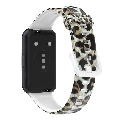 Pattern Printing Watch Strap for Huawei Band 7, Adjustable TPU Wrist Band Replacement Bracelet