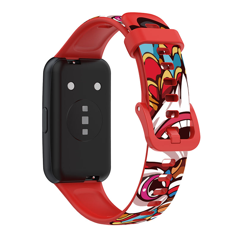 Pattern Printing Watch Strap for Huawei Band 7, Adjustable TPU Wrist Band Replacement Bracelet