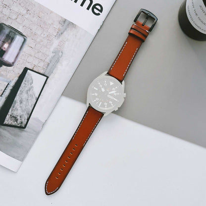 For Samsung Galaxy Watch 5 Pro 45mm / Watch4 Classic 42mm / 46mm V-shape Tail Retro Stitching Lines Genuine Leather Watch Strap 20mm Universal Replacement Wrist Band