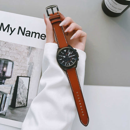 For Samsung Galaxy Watch 5 Pro 45mm / Watch4 Classic 42mm / 46mm V-shape Tail Retro Stitching Lines Genuine Leather Watch Strap 20mm Universal Replacement Wrist Band