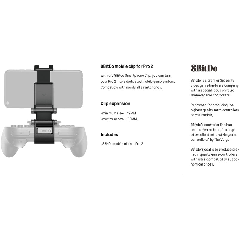 8BITDO Adjustable Aluminium Alloy Phone Holder Gaming Clip Bracket for 8BitDo Pro 2 Bluetooth Controller