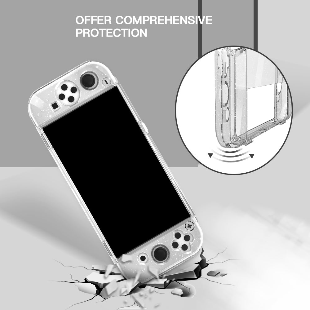 JYS JYS-NS221 Detachable Transparent Glitter PC Protective Case Drop-proof Cover for Nintendo Switch OLED