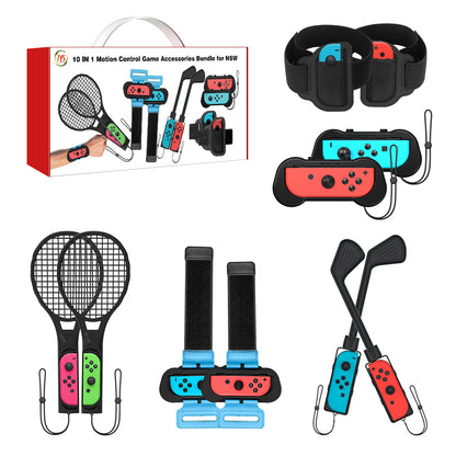 JYS JYS-NS215 10-in-1 Motion Control Grips Holder Golf Clubs Wrist Dance Band Handle Leg Strap Tennis Racket Game Accessories Set for Nintendo Switch