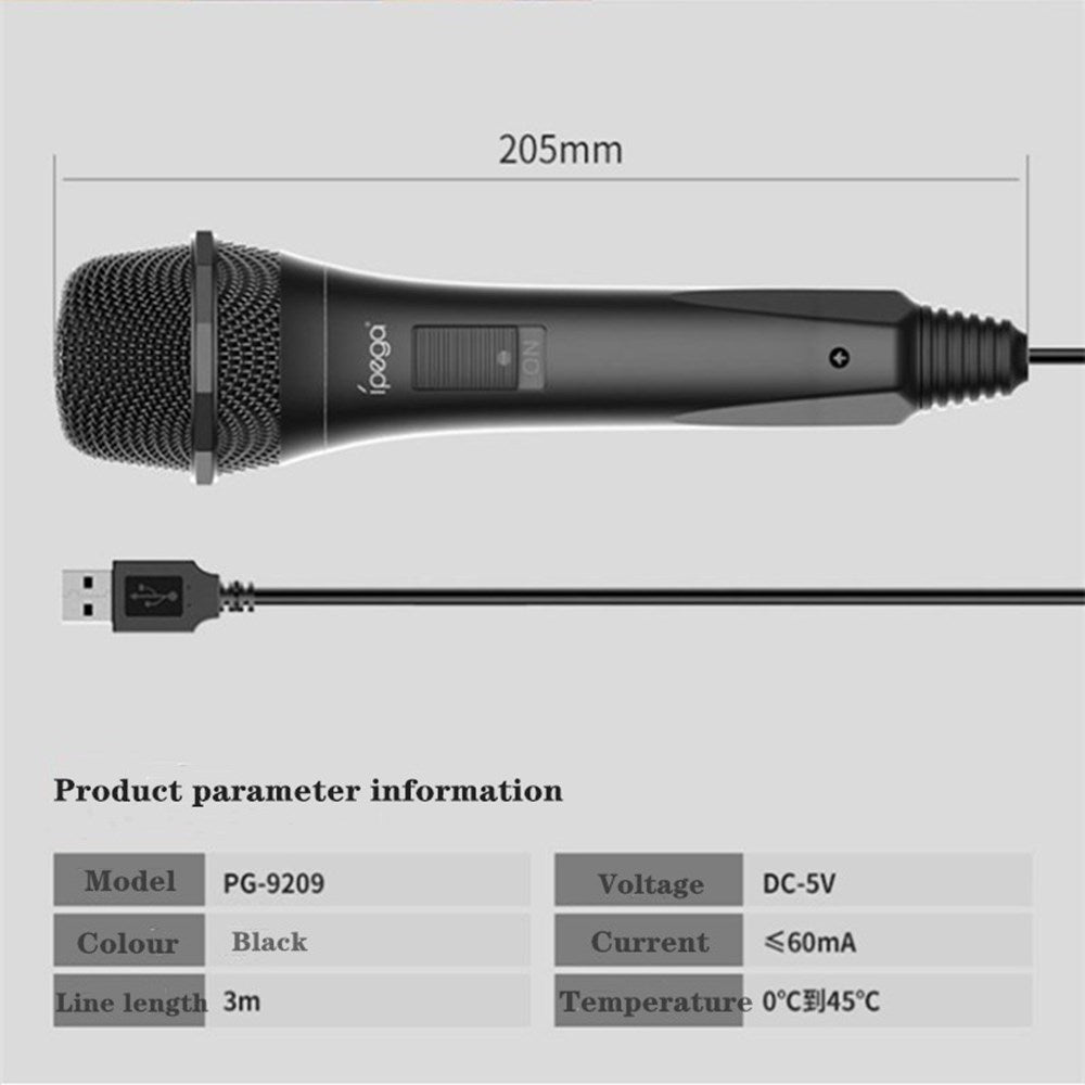 IPEGA PG-9209 USB 2.0 Karaoke Mic Handheld Wired Microphone for PS4/Wii U/Nintendo Switch