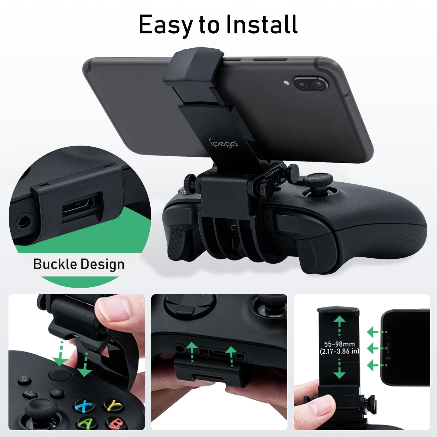 IPEGA PG-XBS005 Adjustable Gamepad Phone Holder Clip Bracket for Xbox Series S/Series X/Xbox One/Elite 2 Game Controller