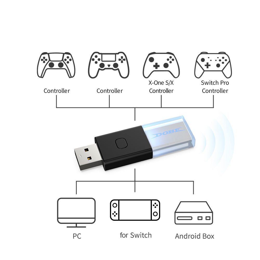 DOBE TY-1803 USB Bluetooth Controller Receiver for Xbox Switch S/X Game Console Compatible with BT 5.0 Driver Wireless Gamepad Adapter Gaming Accessories