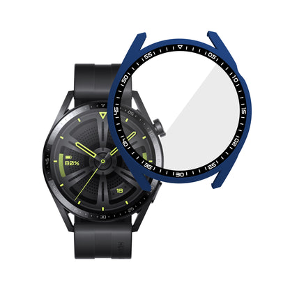 For Huawei Watch GT3 46mm Shockproof Hard PC Frame Protective Shell with Anti-Scratch HD Tempered Glass Screen Protector