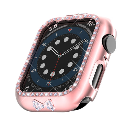 For Apple Watch Series 4 / 5 / 6 40mm / SE / SE (2022) 40mm Smart Watch Half Case Bowknot Rhinestones Hard PC Protective Cover