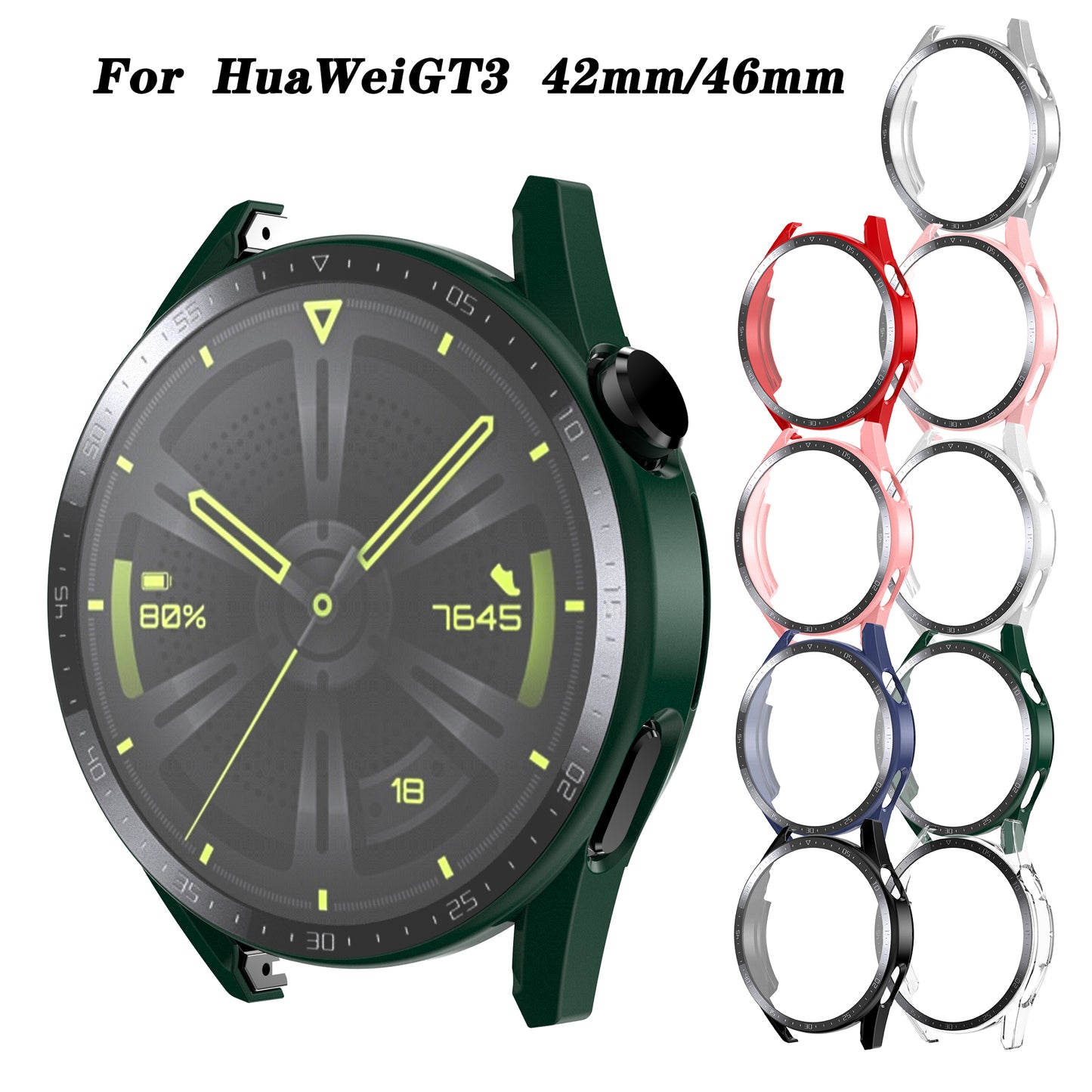 For Huawei Watch GT 3 46mm Hard PC Matte Smart Watch Case+HD Tempered Glass Dial Plate Design Screen Protector