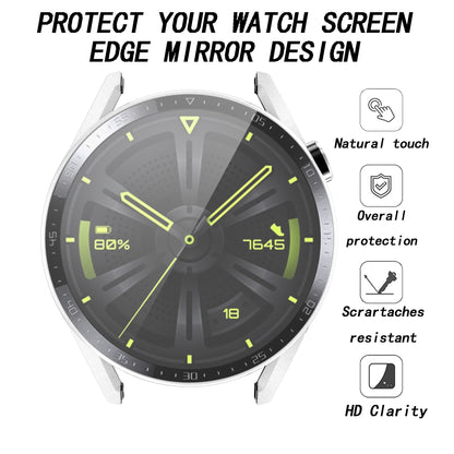 For Huawei Watch GT 3 46mm Hard PC Matte Smart Watch Case+HD Tempered Glass Dial Plate Design Screen Protector