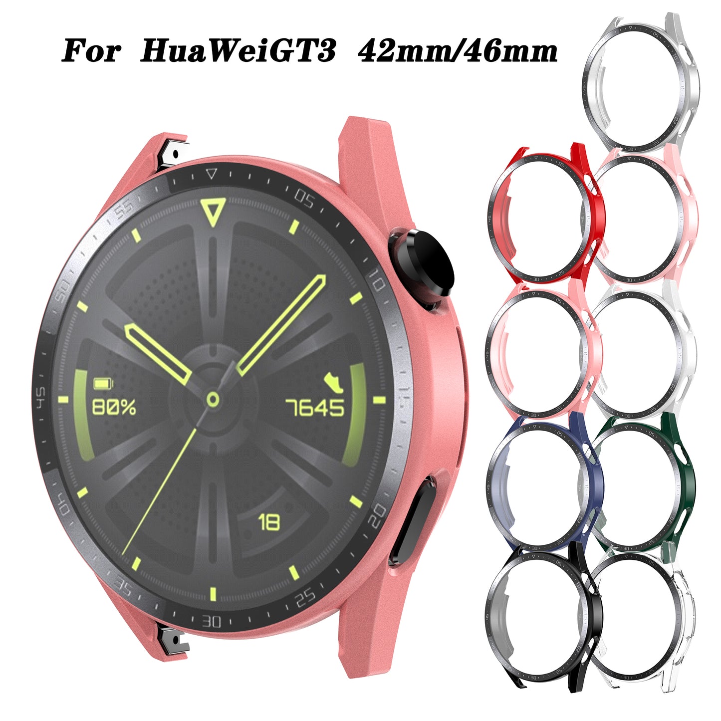 For Huawei Watch GT 3 46mm Hard PC Matte Smart Watch Case+HD Tempered Glass Dial Plate Design Screen Protector