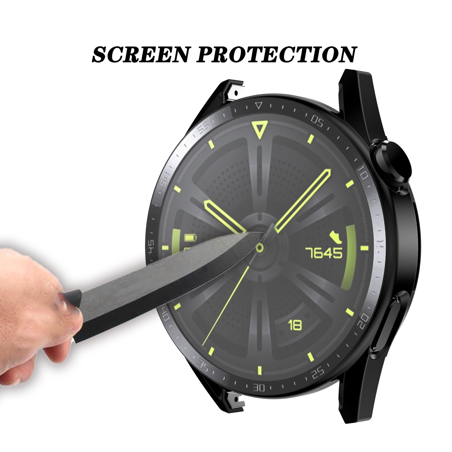 For Huawei Watch GT 3 46mm Hard PC Matte Smart Watch Case+HD Tempered Glass Dial Plate Design Screen Protector