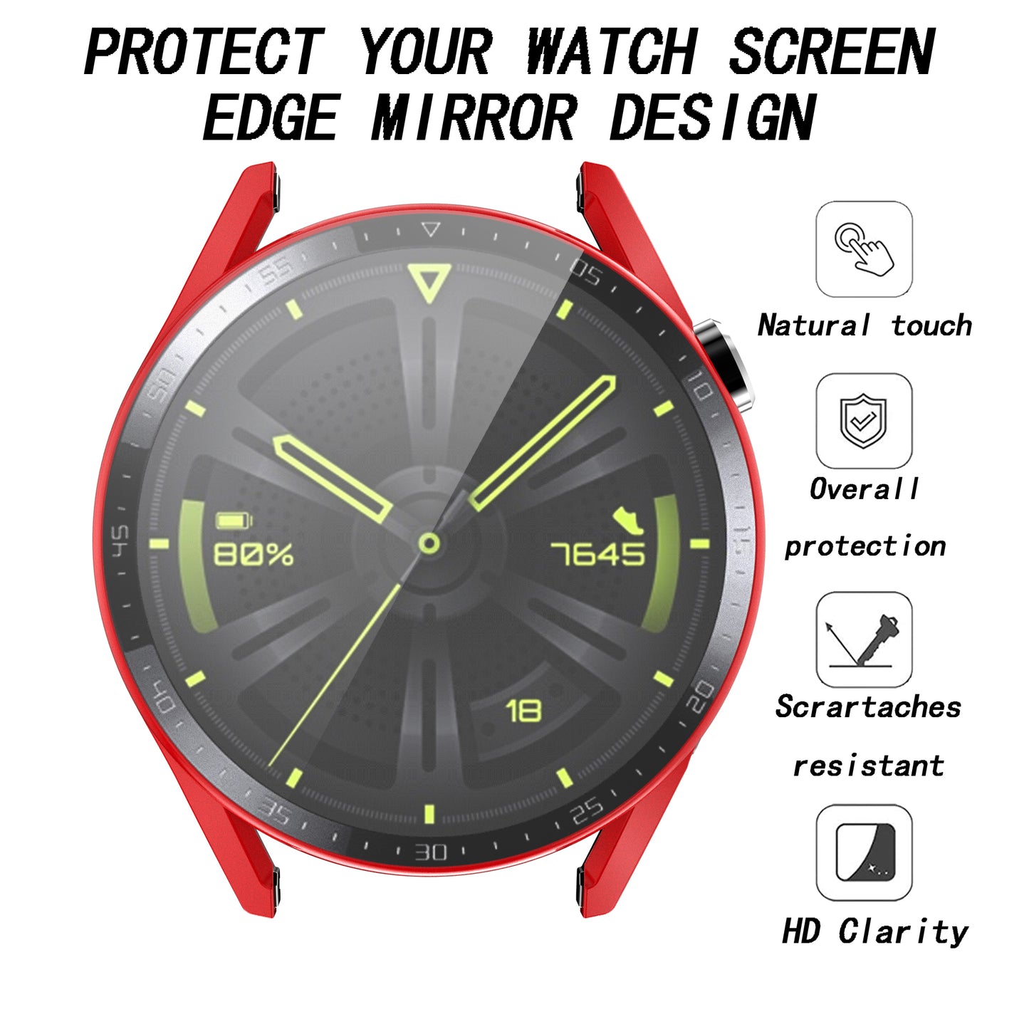 For Huawei Watch GT 3 46mm Hard PC Matte Smart Watch Case+HD Tempered Glass Dial Plate Design Screen Protector