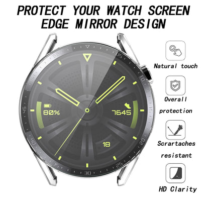 For Huawei Watch GT 3 46mm Hard PC Matte Smart Watch Case+HD Tempered Glass Dial Plate Design Screen Protector