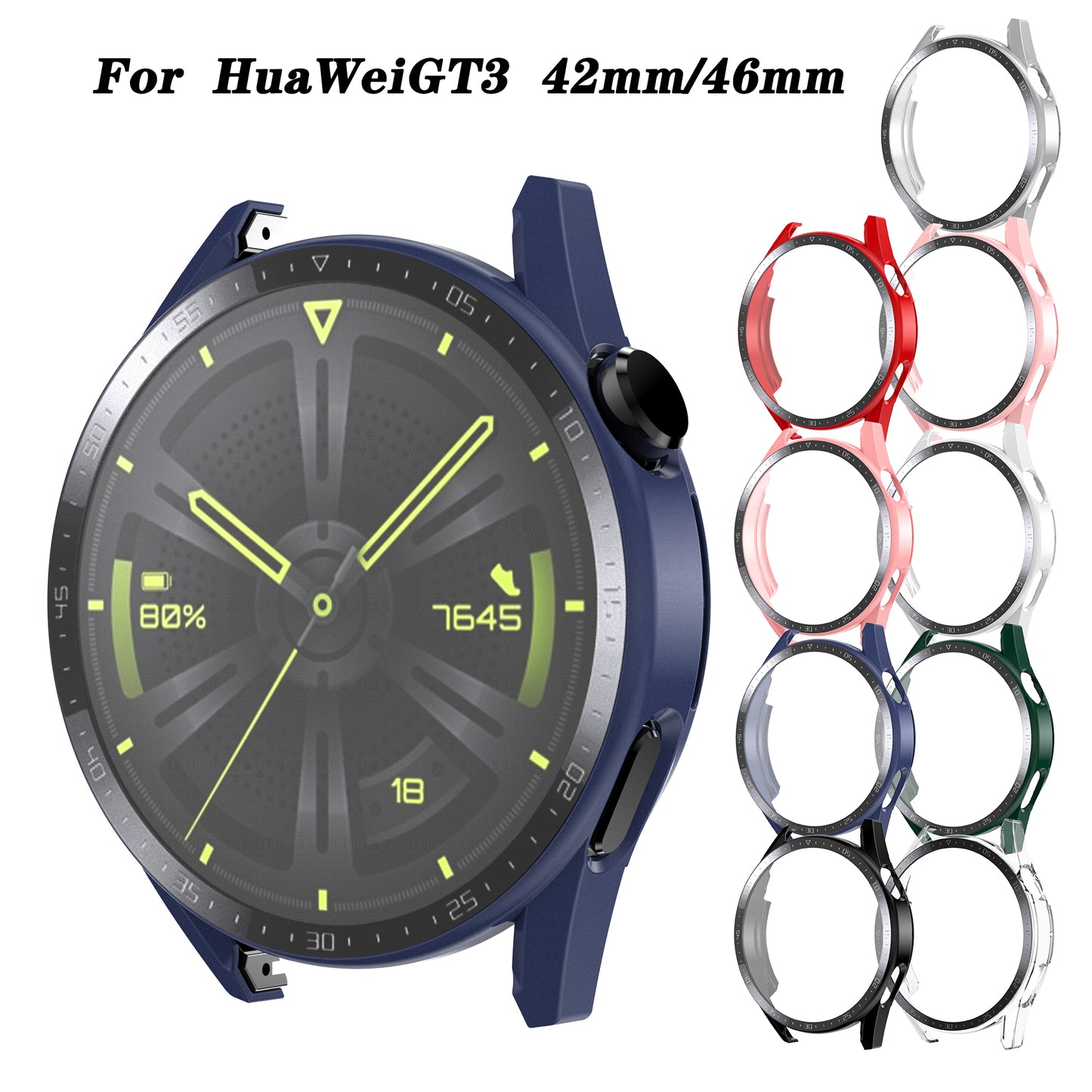 For Huawei Watch GT 3 46mm Hard PC Matte Smart Watch Case+HD Tempered Glass Dial Plate Design Screen Protector