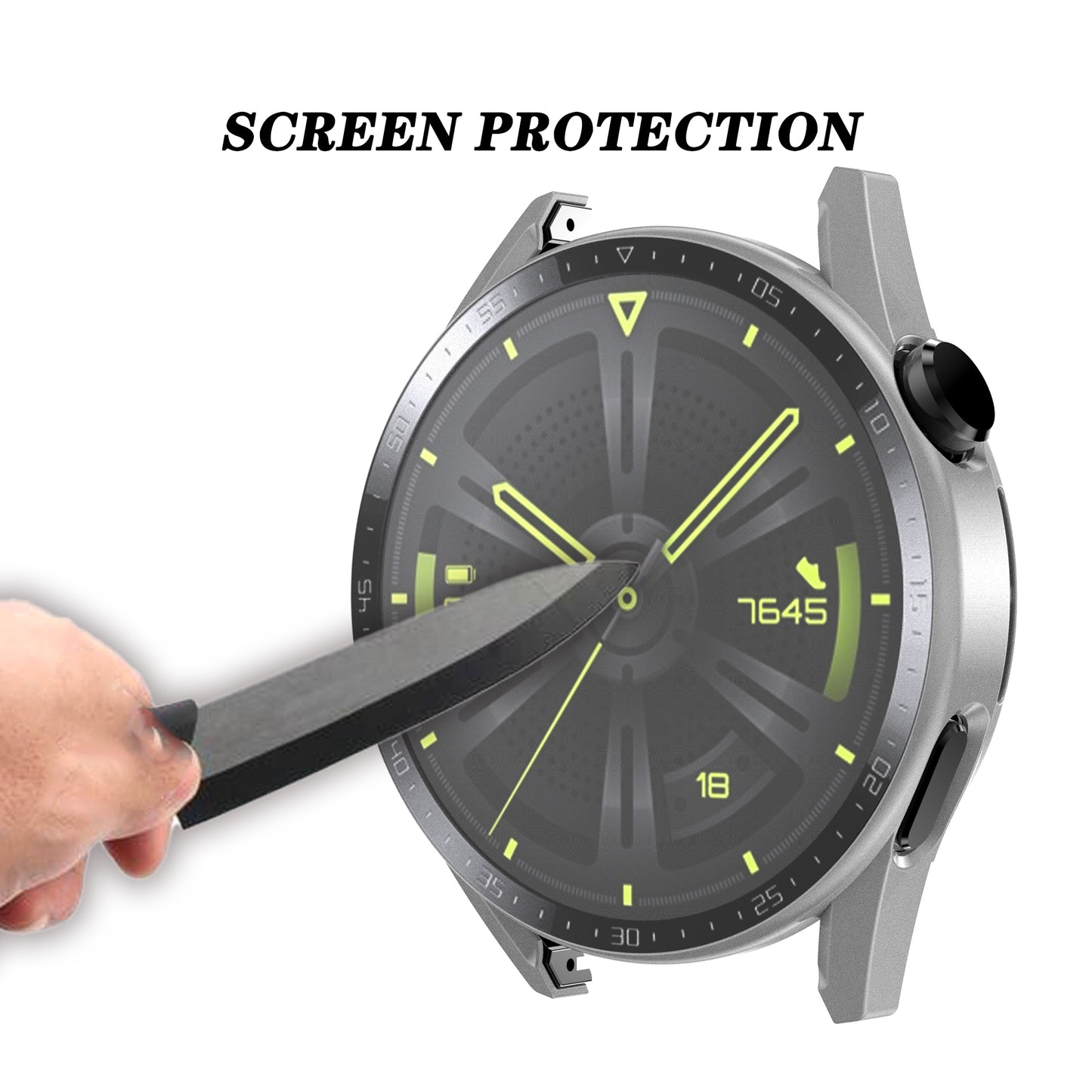 For Huawei Watch GT 3 46mm Hard PC Matte Smart Watch Case+HD Tempered Glass Dial Plate Design Screen Protector