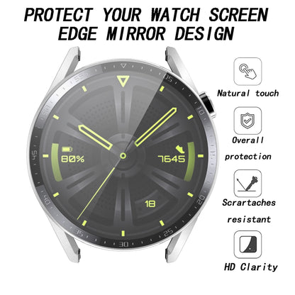 For Huawei Watch GT 3 46mm Hard PC Matte Smart Watch Case+HD Tempered Glass Dial Plate Design Screen Protector