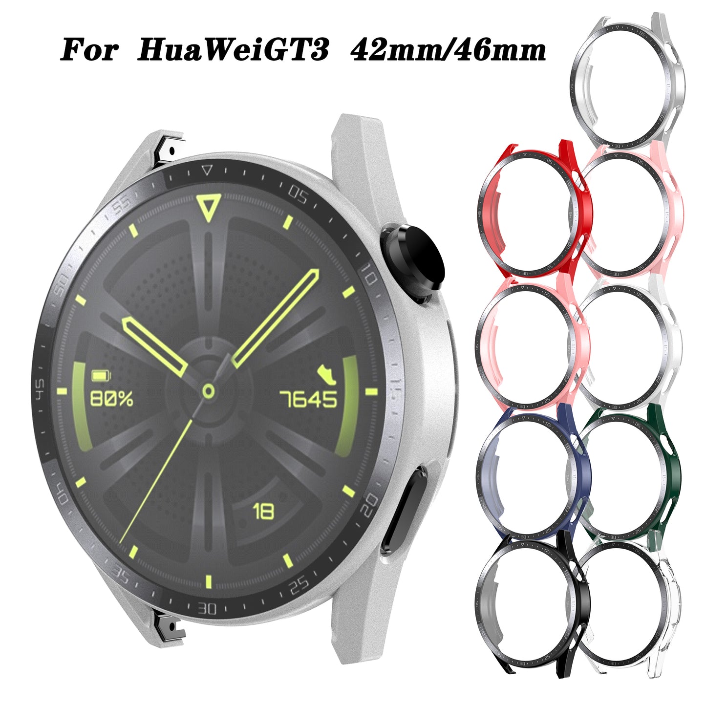 For Huawei Watch GT 3 46mm Hard PC Matte Smart Watch Case+HD Tempered Glass Dial Plate Design Screen Protector