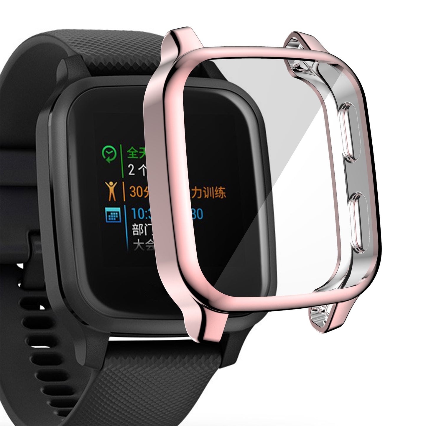 For Garmin Venu Sq Soft TPU Electroplated Frame Watch Case Full Protection Screen Protector Cover