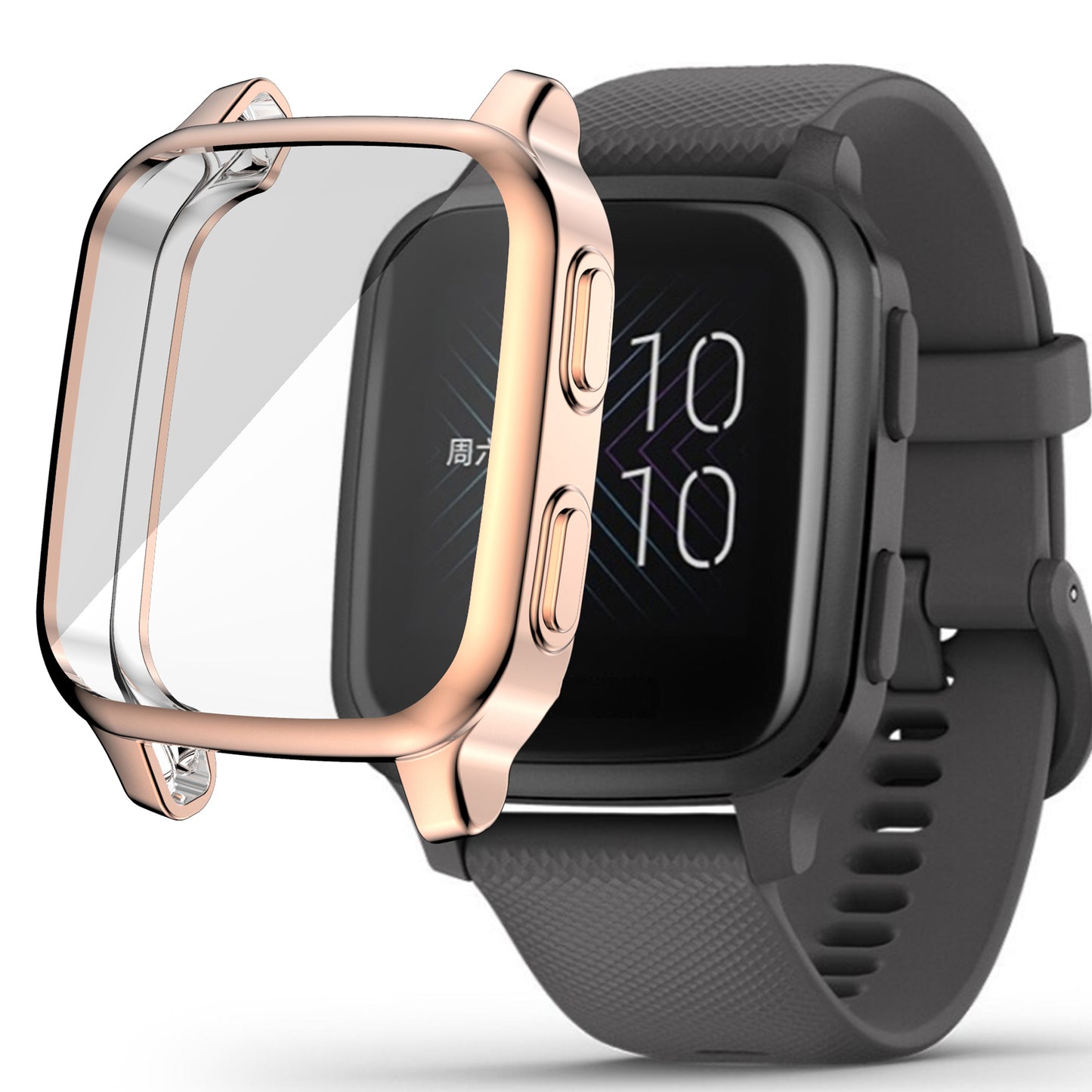 For Garmin Venu Sq Soft TPU Electroplated Frame Watch Case Full Protection Screen Protector Cover