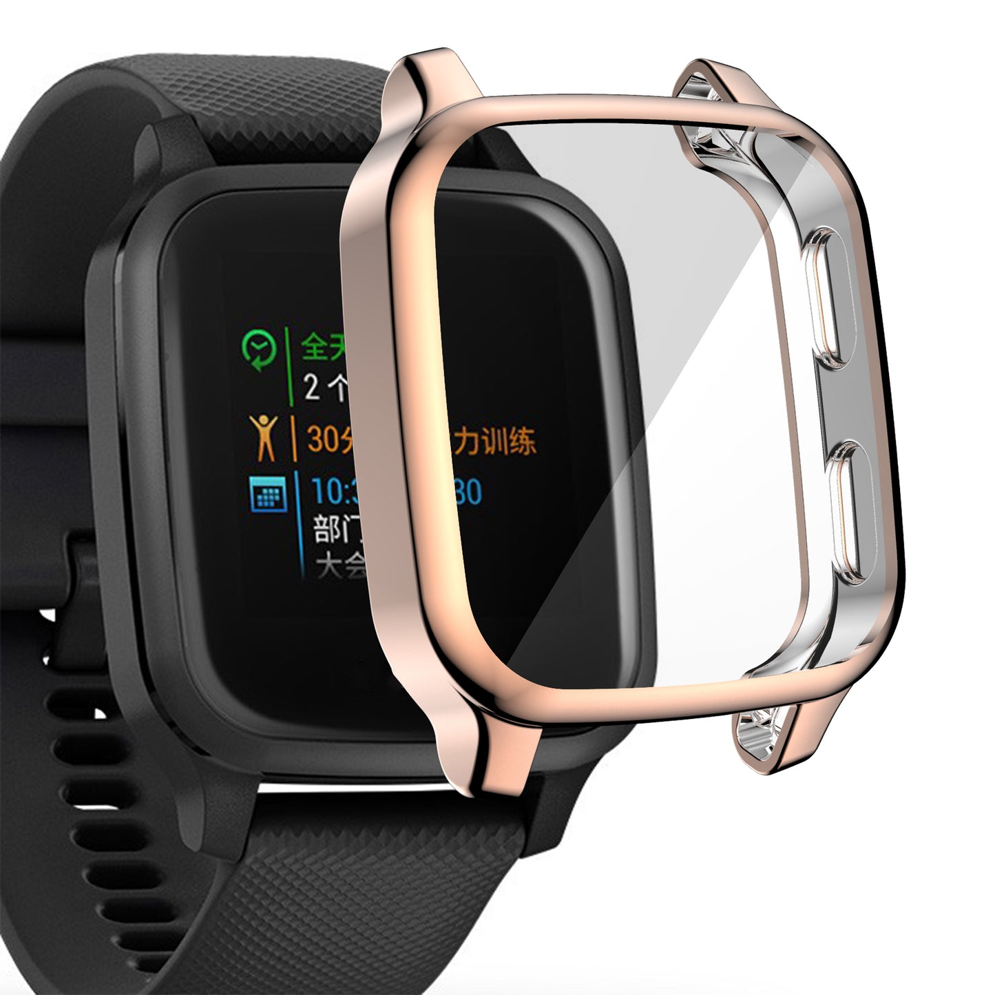 For Garmin Venu Sq Soft TPU Electroplated Frame Watch Case Full Protection Screen Protector Cover