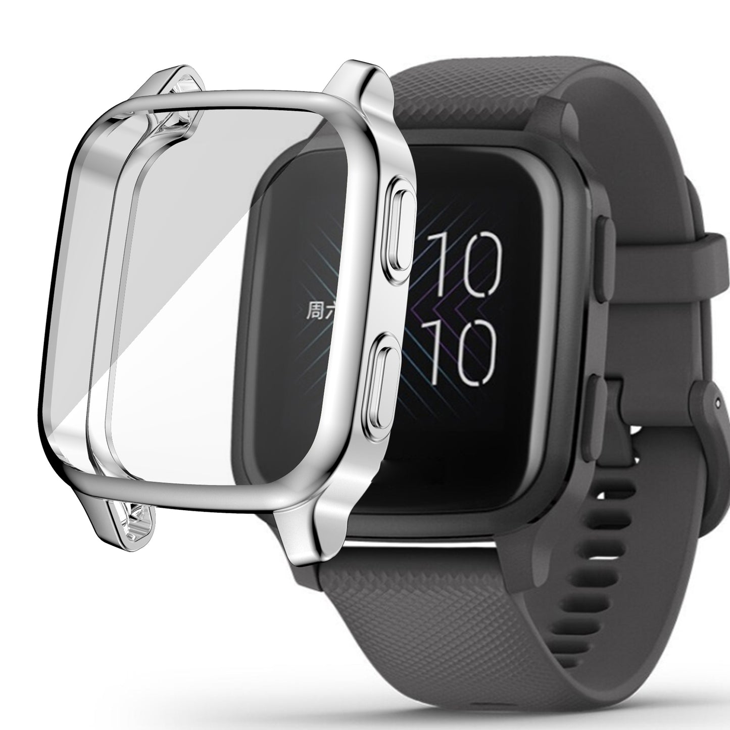 For Garmin Venu Sq Soft TPU Electroplated Frame Watch Case Full Protection Screen Protector Cover