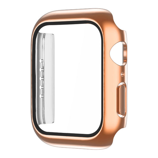 For Apple Watch Series 7 45mm / Series 8 45mm Tempered Glass Film Watch Case Dustproof Button Cover Electroplating PC Shell