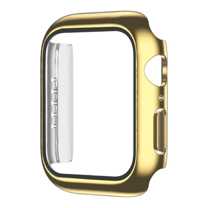 For Apple Watch Series 7 45mm / Series 8 45mm Tempered Glass Film Watch Case Dustproof Button Cover Electroplating PC Shell