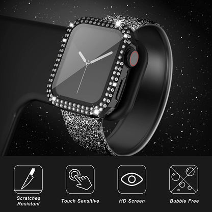 Rhinestone Decor Smart Watch Case Cover with Tempered Glass Screen Protector for Apple Watch Series 4 / 5 / 6 44mm / SE 44mm / SE (2022) 44mm