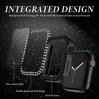 Rhinestone Decor Smart Watch Case Cover with Tempered Glass Screen Protector for Apple Watch Series 4 / 5 / 6 44mm / SE 44mm / SE (2022) 44mm