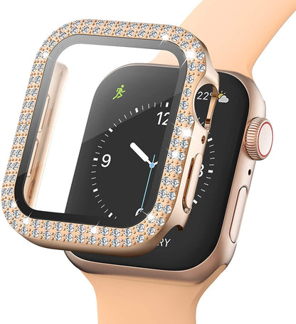 Rhinestone Decor Smart Watch Case Cover with Tempered Glass Screen Protector for Apple Watch Series 4 / 5 / 6 44mm / SE 44mm / SE (2022) 44mm