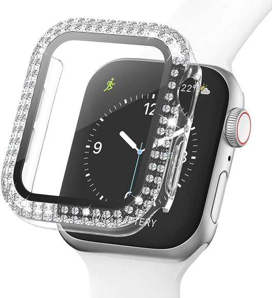 Rhinestone Decor Smart Watch Case Cover with Tempered Glass Screen Protector for Apple Watch Series 4 / 5 / 6 44mm / SE 44mm / SE (2022) 44mm