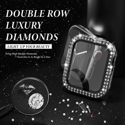 Rhinestone Decor Smart Watch Case Cover with Tempered Glass Screen Protector for Apple Watch Series 4 / 5 / 6 44mm / SE 44mm / SE (2022) 44mm