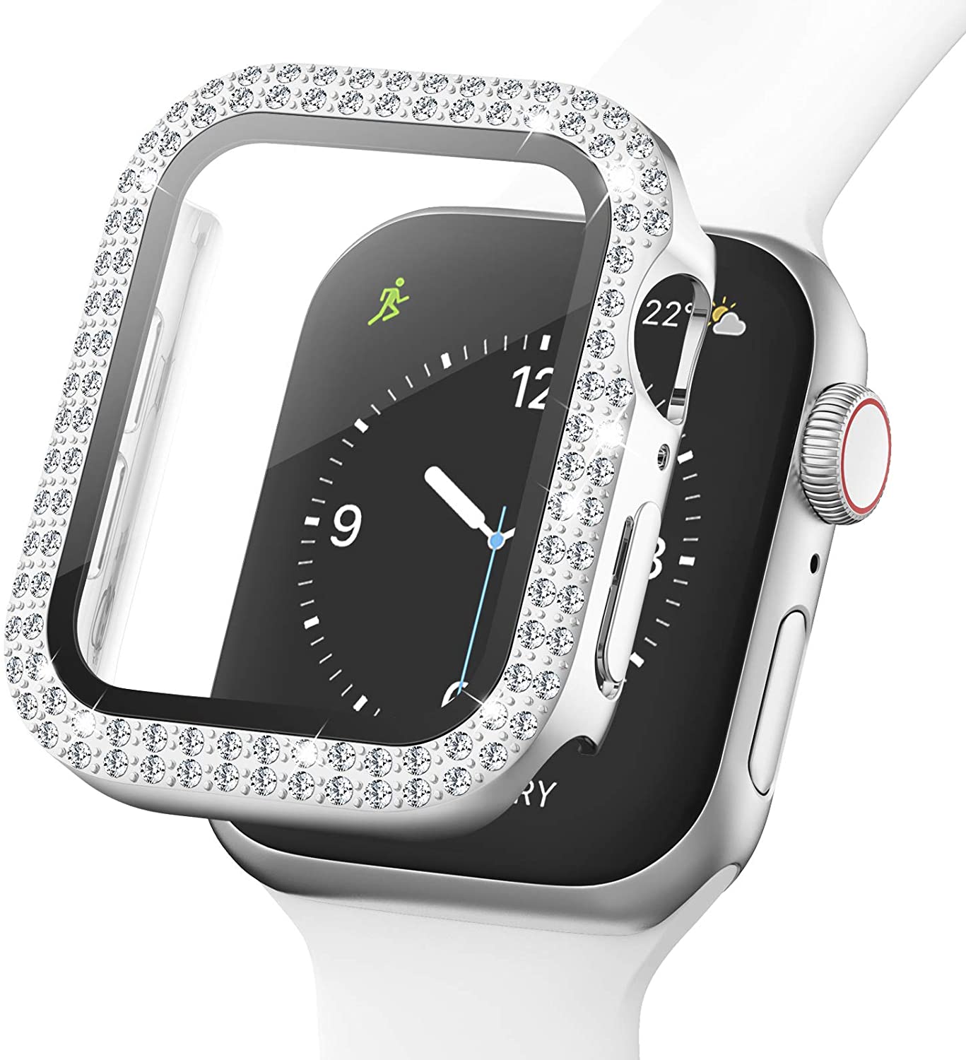 Rhinestone Decor Smart Watch Case Cover with Tempered Glass Screen Protector for Apple Watch Series 4 / 5 / 6 44mm / SE 44mm / SE (2022) 44mm