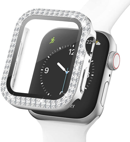 Rhinestone Decor Smart Watch Case Cover with Tempered Glass Screen Protector for Apple Watch Series 4 / 5 / 6 44mm / SE 44mm / SE (2022) 44mm