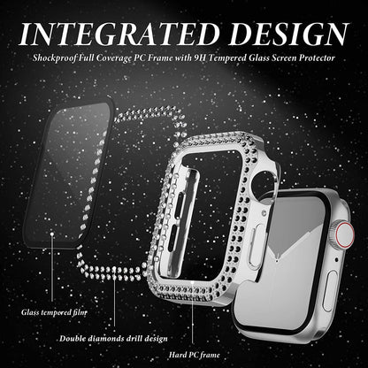 Rhinestone Decor Smart Watch Case Cover with Tempered Glass Screen Protector for Apple Watch Series 4 / 5 / 6 44mm / SE 44mm / SE (2022) 44mm