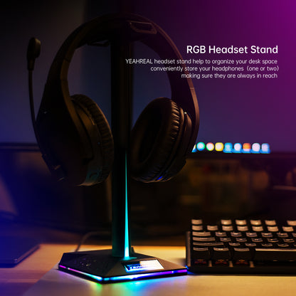 RGB Headphone Desktop Stand Gaming Headset Holder with 3.5mm AUX 2 USB Ports for Bose JBL AKG