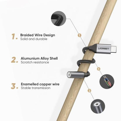 UGRREN USB Type-C to 3.5mm Female Headphone Jack Adapter Aux Audio Cable