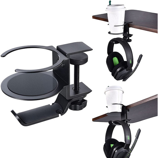 JD062 2 In 1 PC Gaming Headset Stand 360 Degree Rotating Headphone Cup Holder